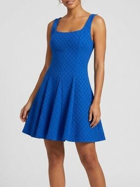 Eva Franco Anthropologie Royal Blue Square-Neck Fit-and-Flare Mini Dress